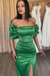 Newinlook Emerald Off-The-Shoulder Evening Dress With Split